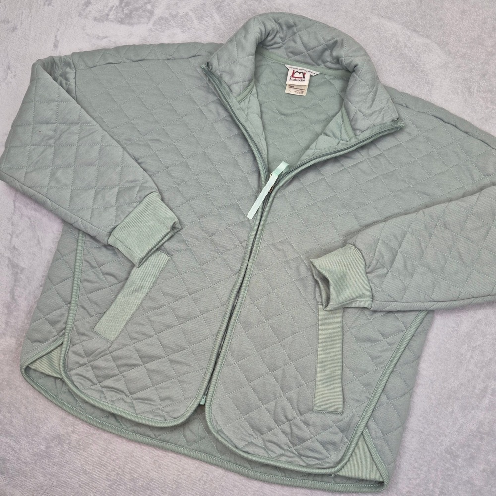 Diamond Quilted Sage Green Full Zip Jacket Womens L Boxy Outdoor Fall Avalanche